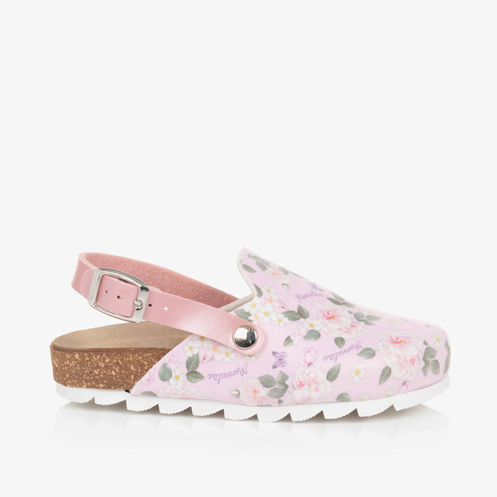 Monnalisa Kids' Girls Pink Floral Faux Leather Mules