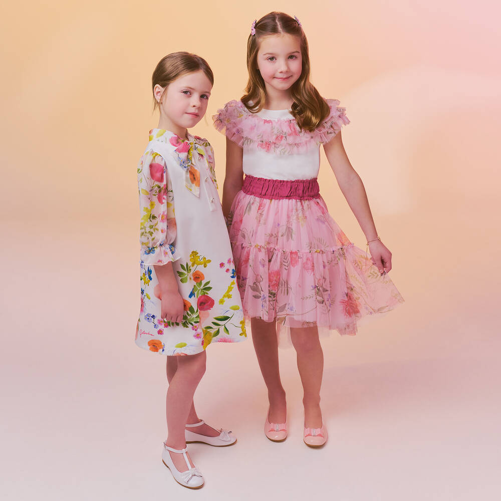 Monnalisa-Розовая юбка из тюля с цветами для девочек | Childrensalon