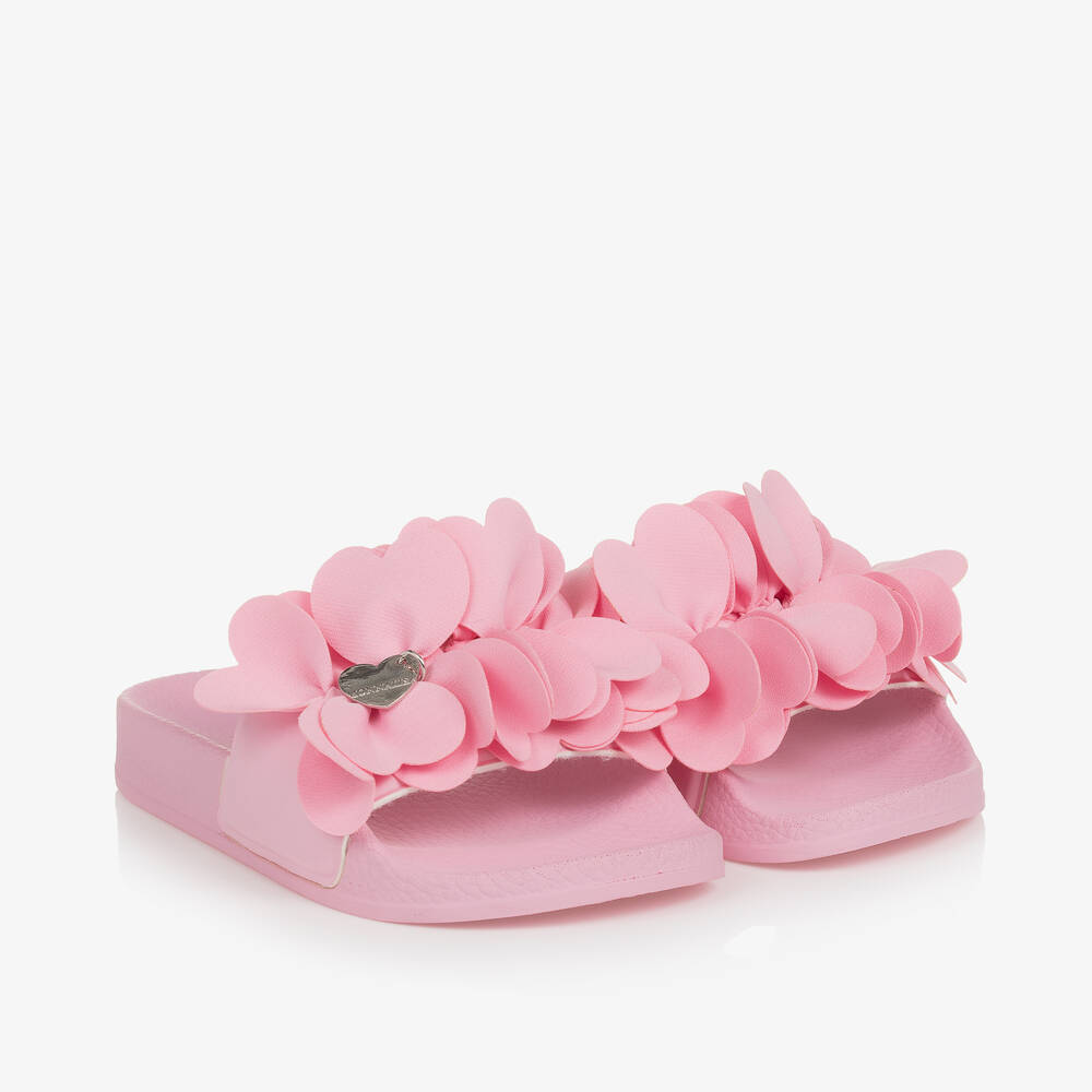 Monnalisa - Girls Pink Flower Petal Sliders | Childrensalon