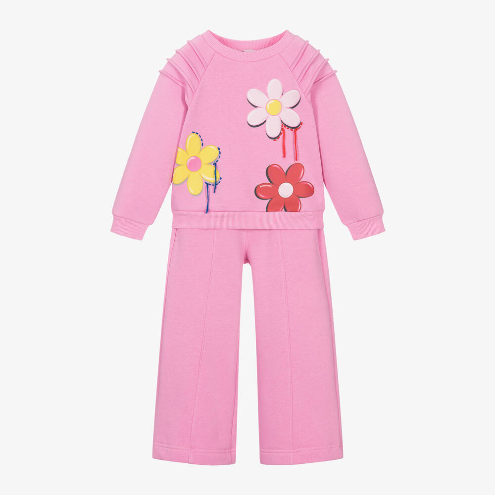 Monnalisa - Girls Pink Flower Print Tracksuit | Childrensalon