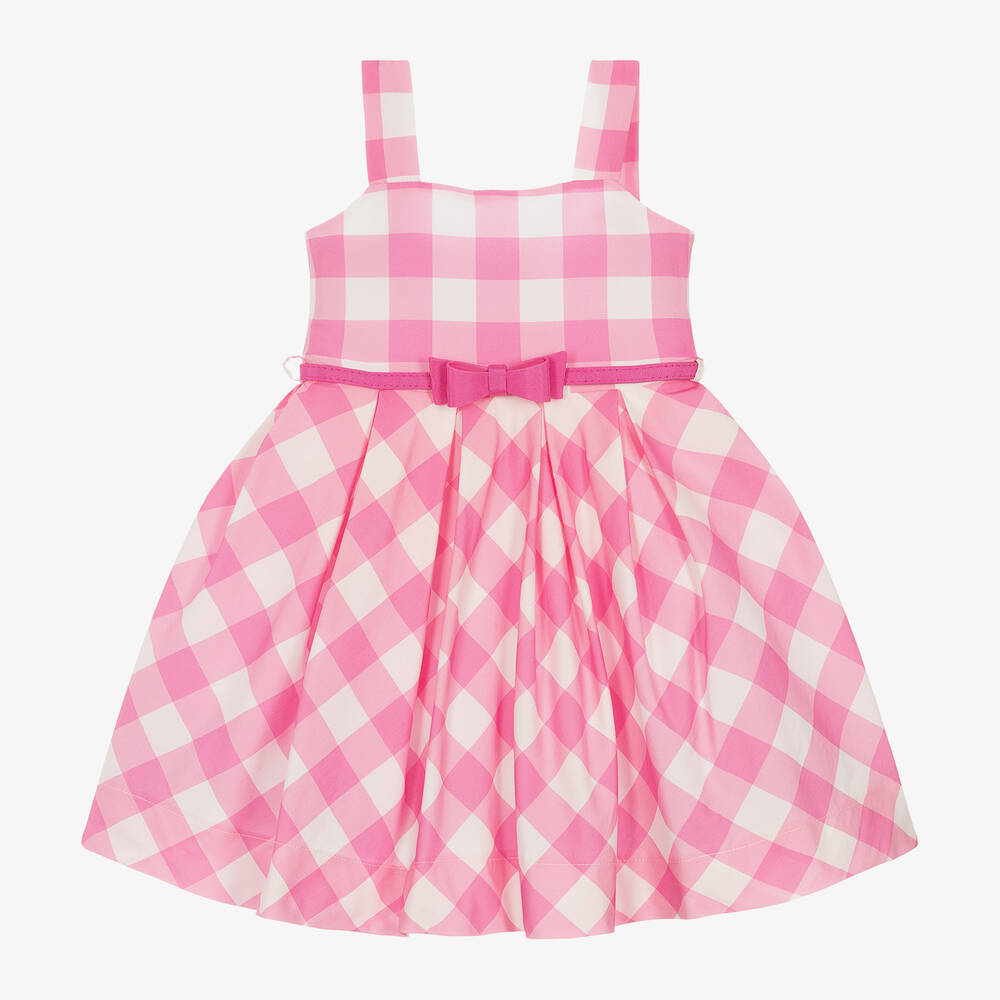 Monnalisa - Girls Pink Gingham Cotton Dress | Childrensalon