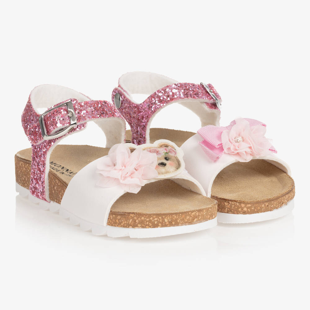 Monnalisa - Розовые сандалии с блестками и медвежонком | Childrensalon