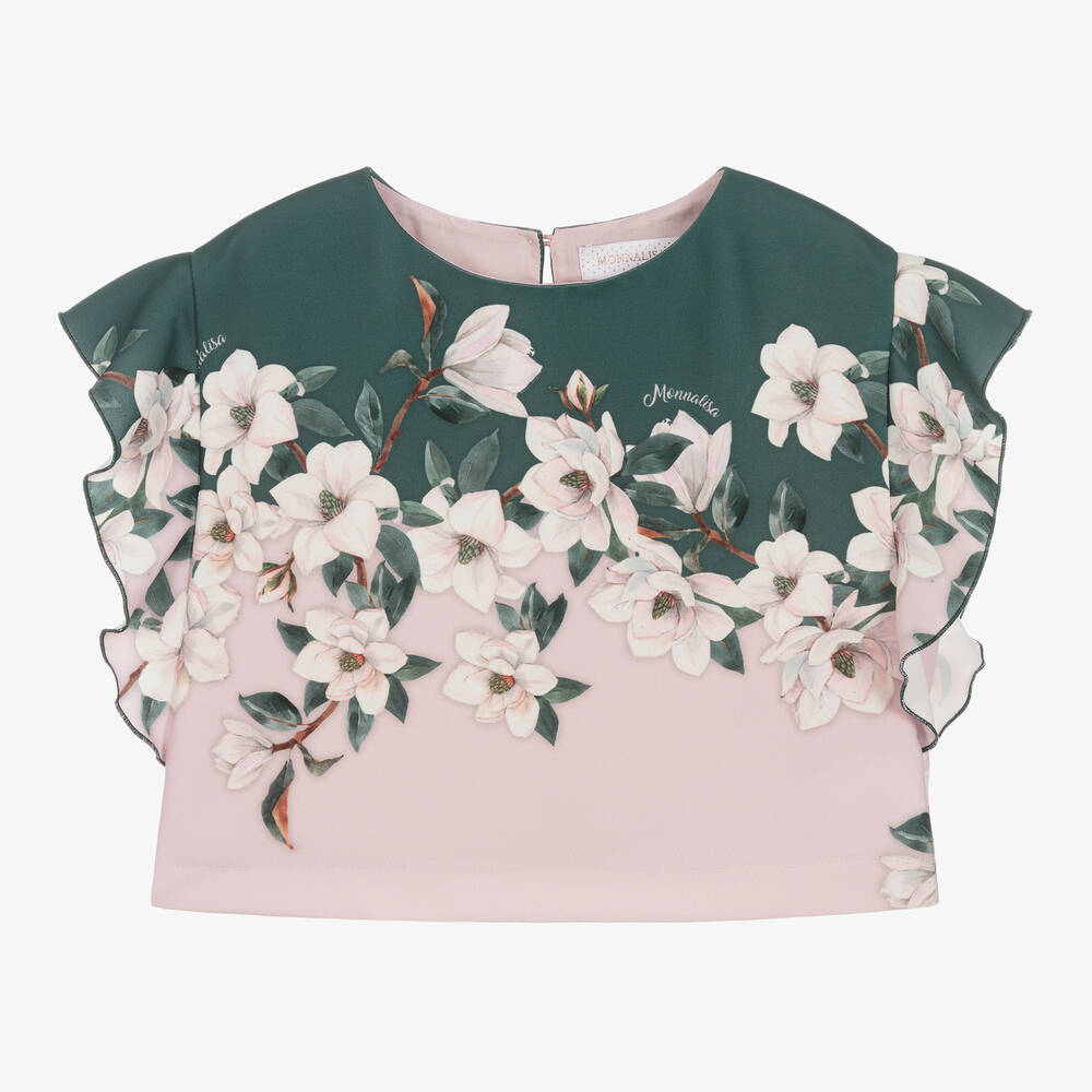 Monnalisa - Розово-зеленая блуза с цветами | Childrensalon