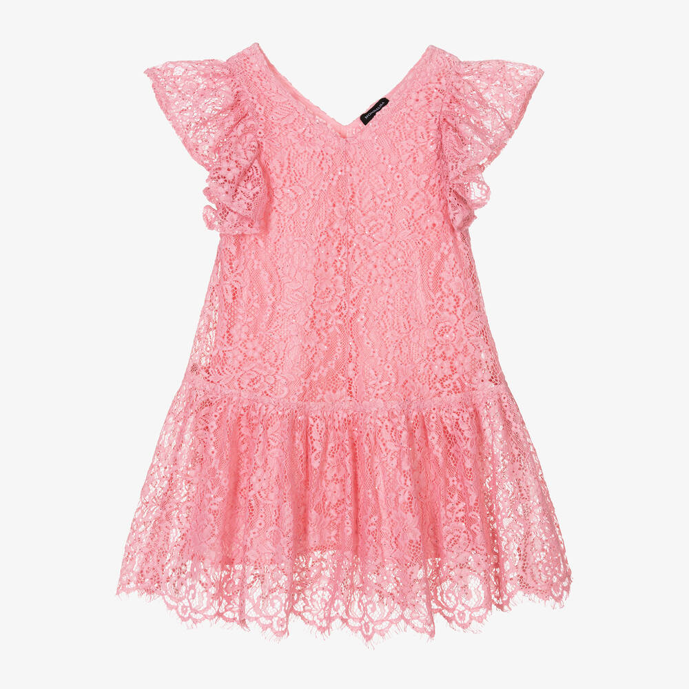 Monnalisa - Girls Pink Lace Dress | Childrensalon
