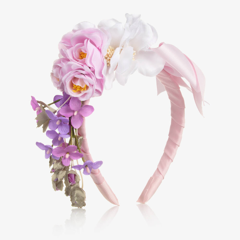 Monnalisa - Girls Pink & Lilac Floral Hairband | Childrensalon