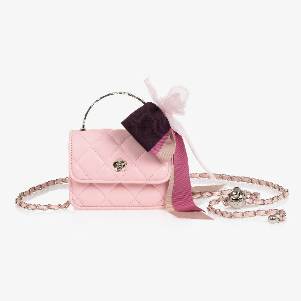 Monnalisa - Girls Pink Quilted Bow Bag (13cm) | Childrensalon