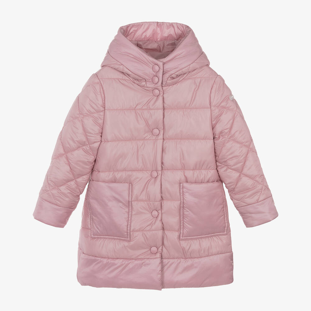 Monnalisa - Girls Pink Quilted Puffer Coat | Childrensalon