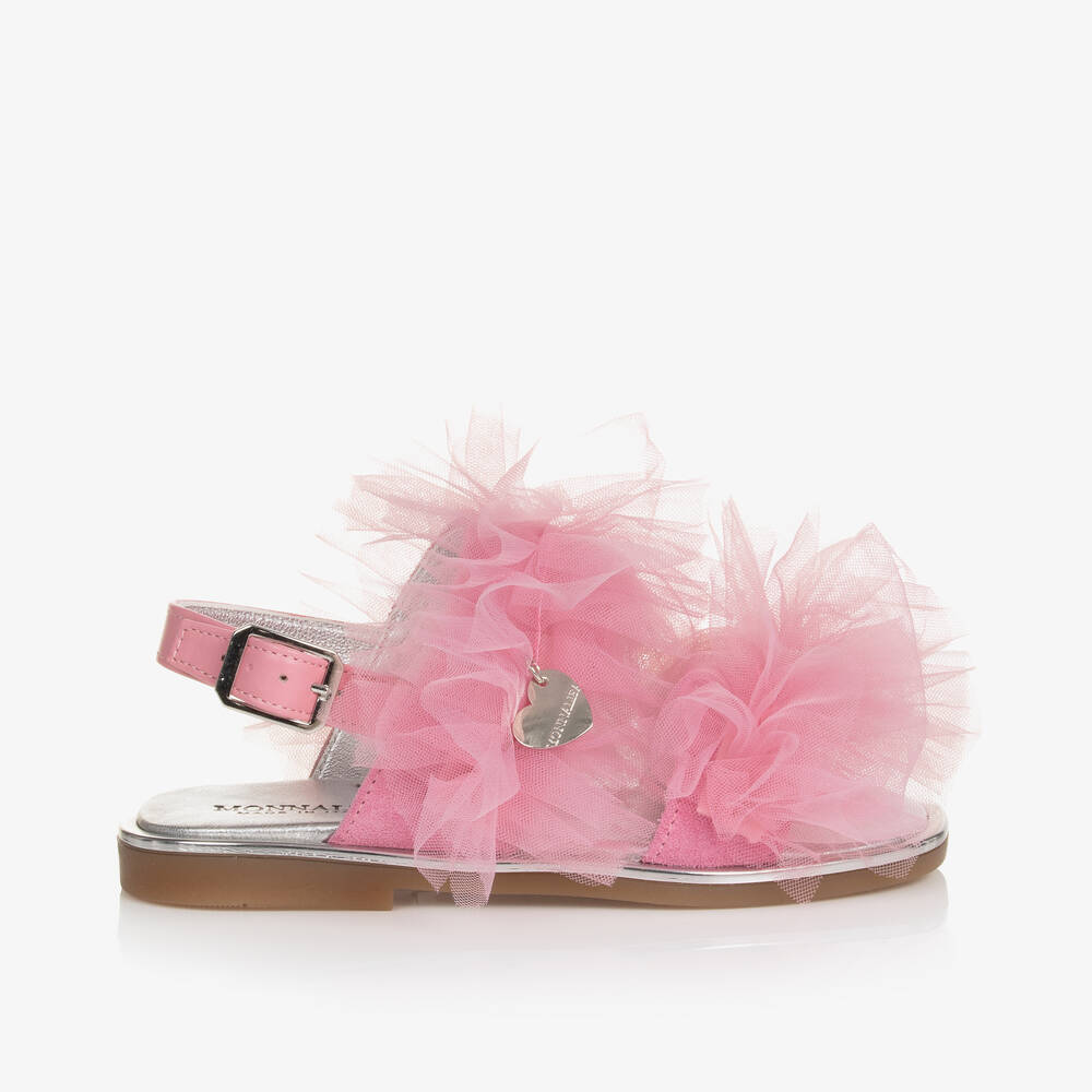 Monnalisa Kids' Girls Pink Ruffle Tulle Sandals