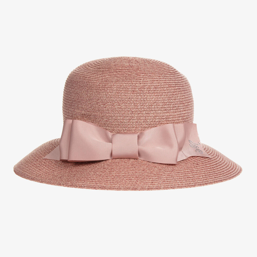 Monnalisa Babies' Girls Pink Straw Hat In Dusty Pink Rose