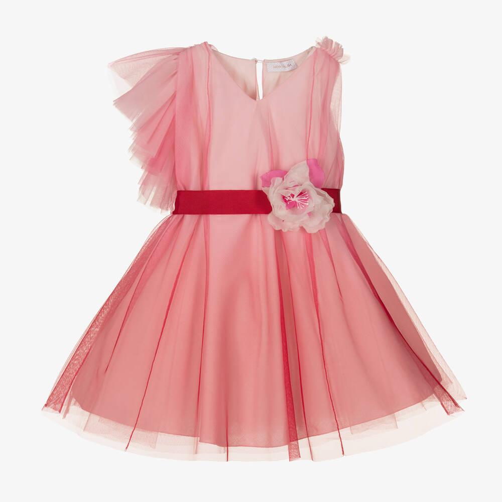 Monnalisa Chic Kids' Girls Pink Tulle Ruffle Dress