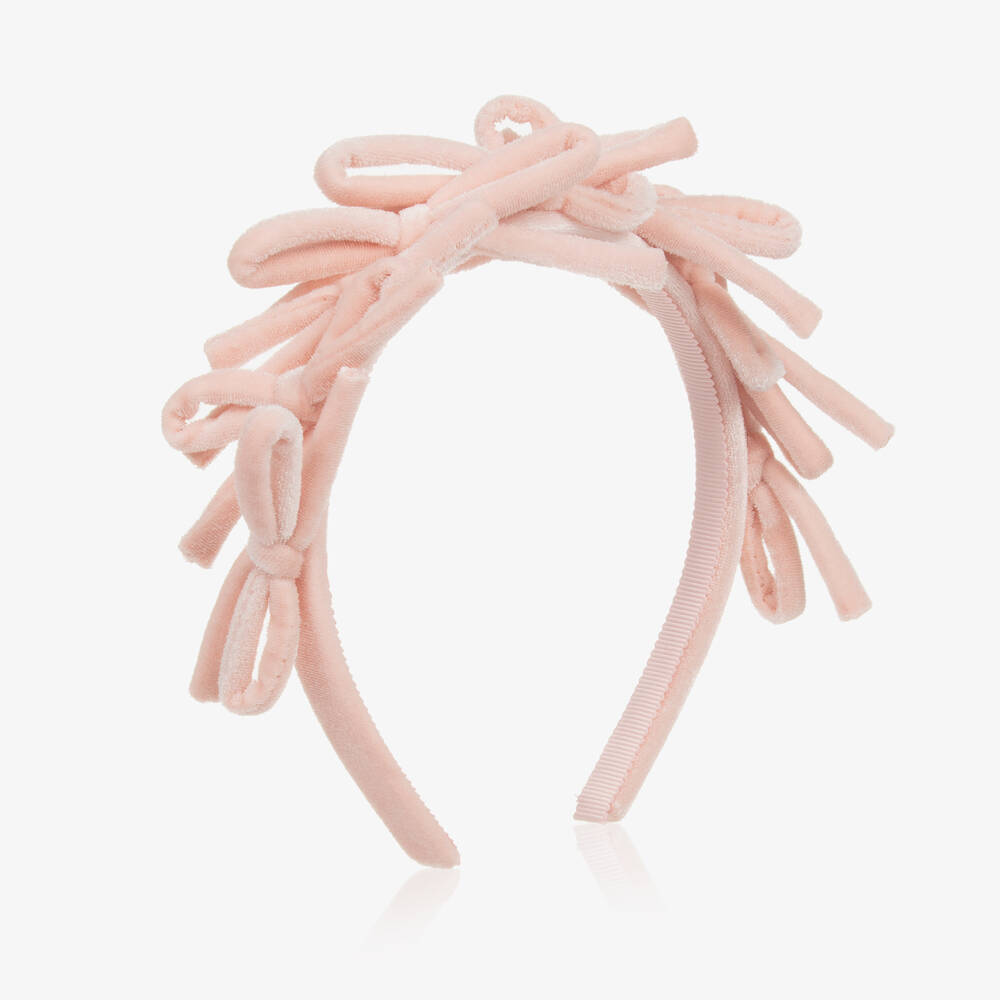 Monnalisa - Girls Pink Velvet Bow Hairband  | Childrensalon