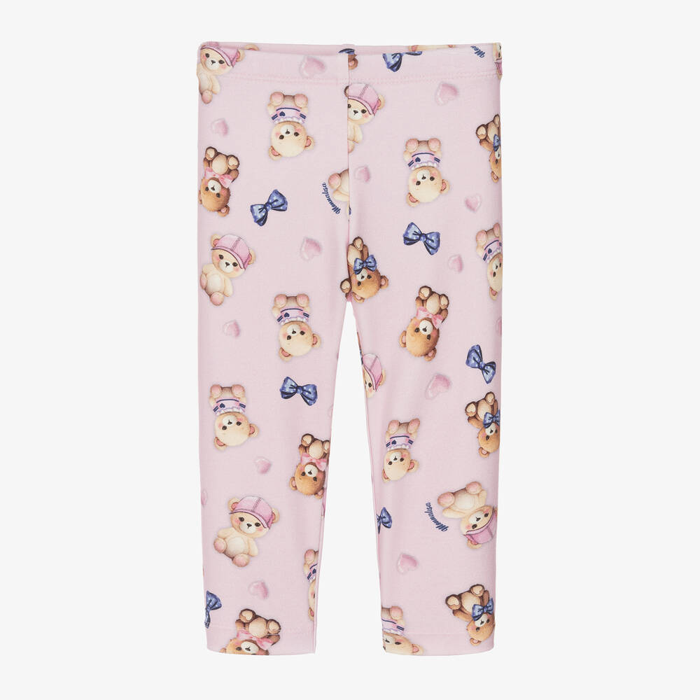 Monnalisa - Girls Pink Viscose Teddy Bear Leggings | Childrensalon