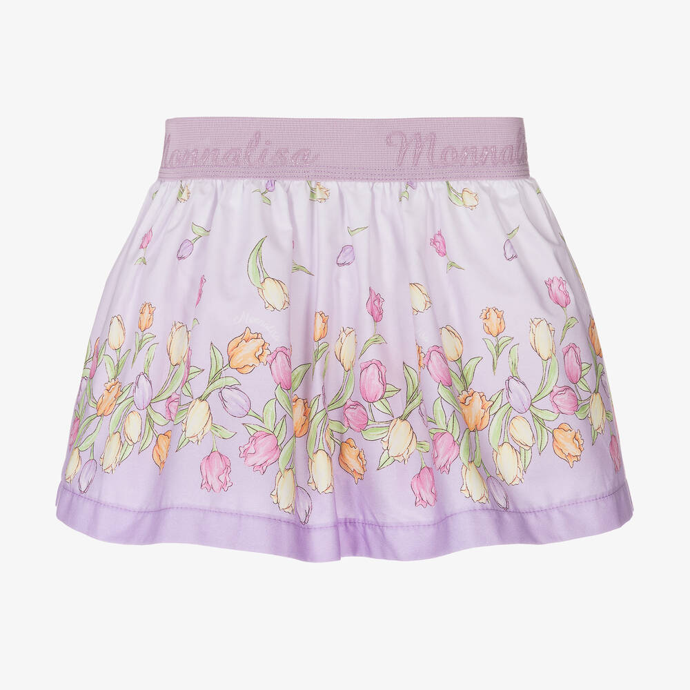 Monnalisa - Фиолетовая хлопковая юбка с цветами | Childrensalon