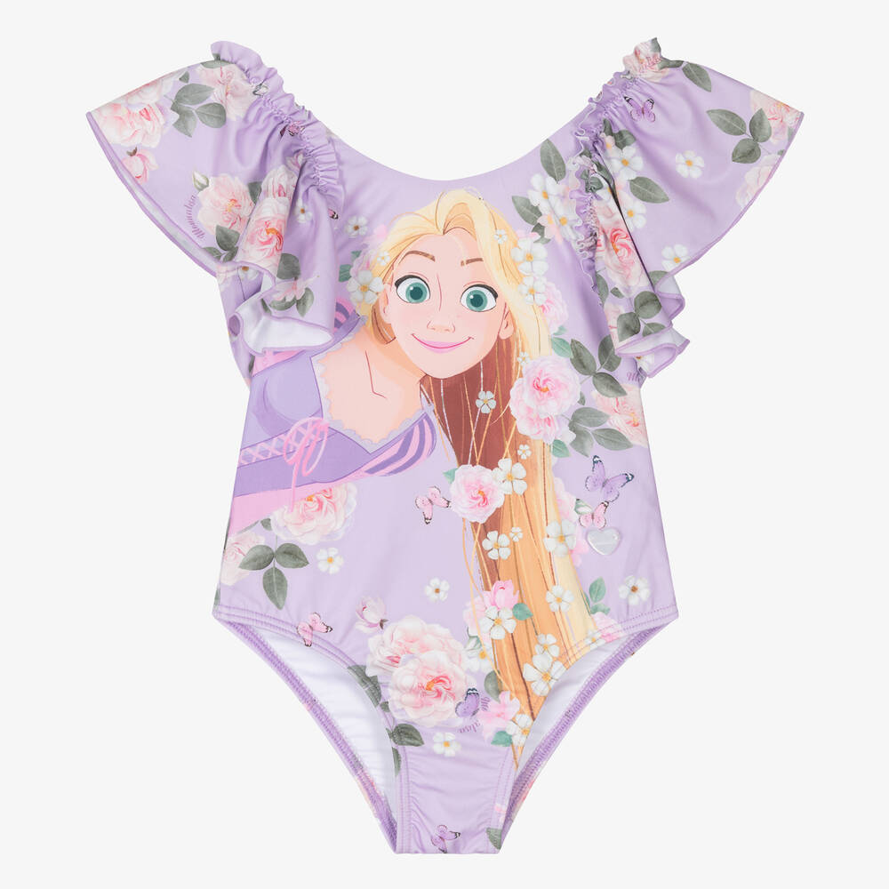 Monnalisa - Girls Purple Disney Ruffle Swimsuit | Childrensalon
