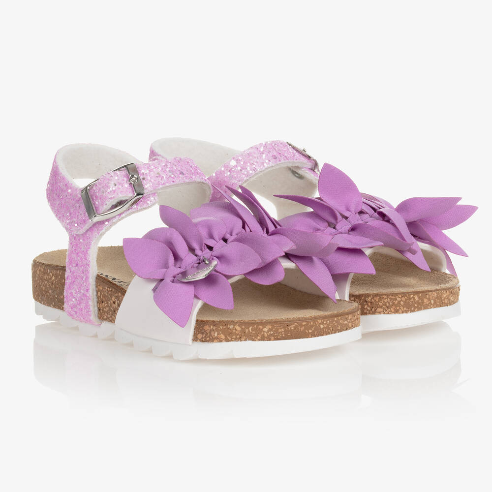 Monnalisa - Фиолетовые сандалии с цветами и блестками | Childrensalon