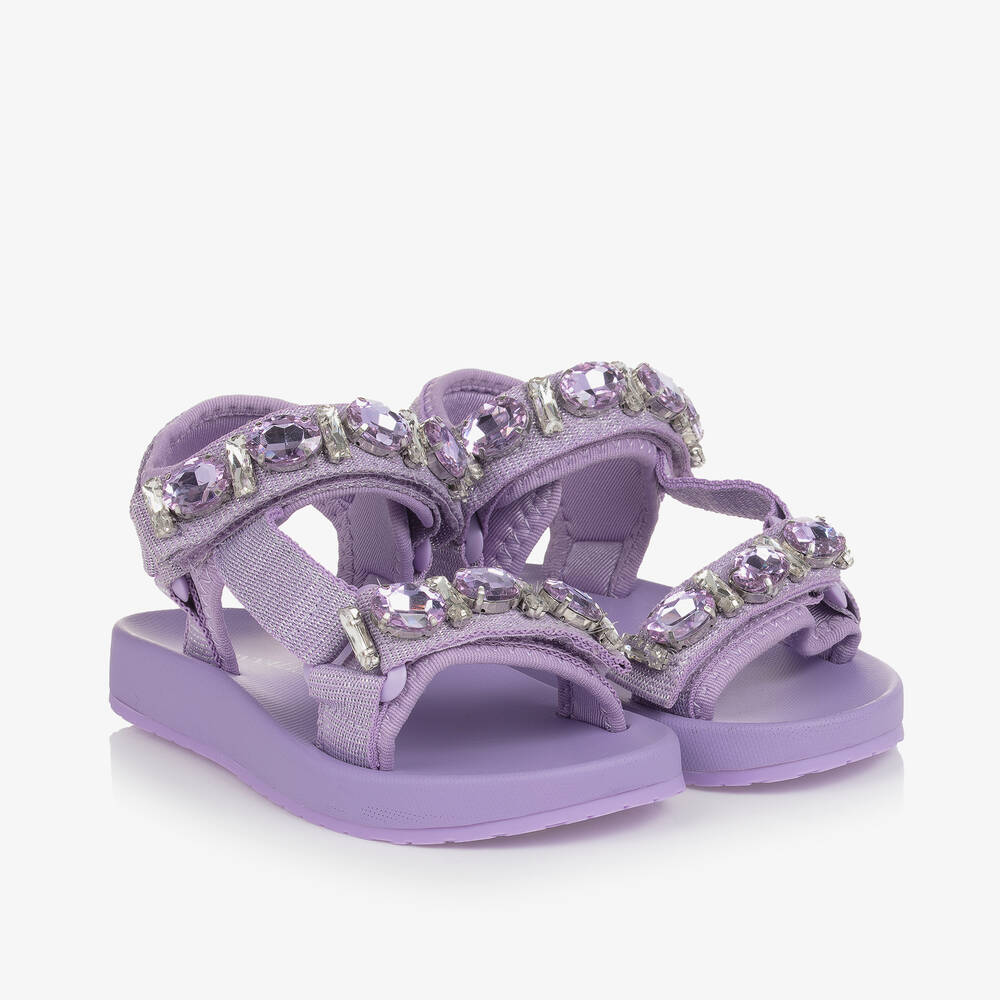 Monnalisa - Girls Purple Jewelled Sandals | Childrensalon