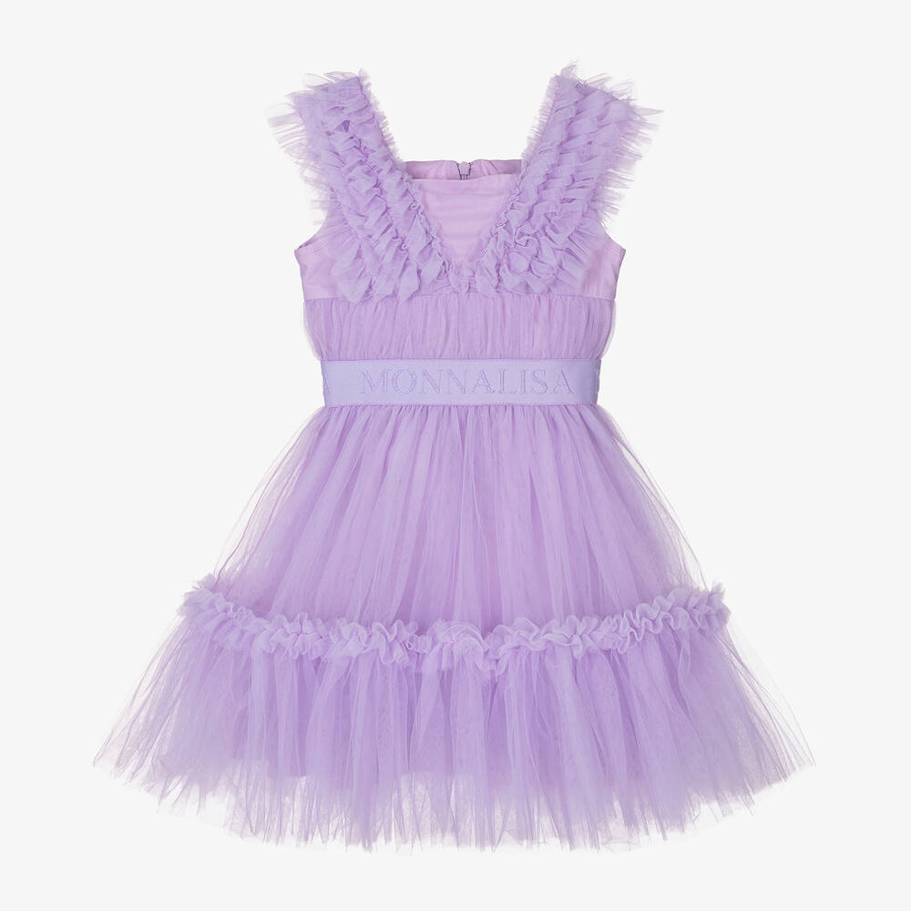 Monnalisa - Girls Purple Tulle Ruffle Dress | Childrensalon