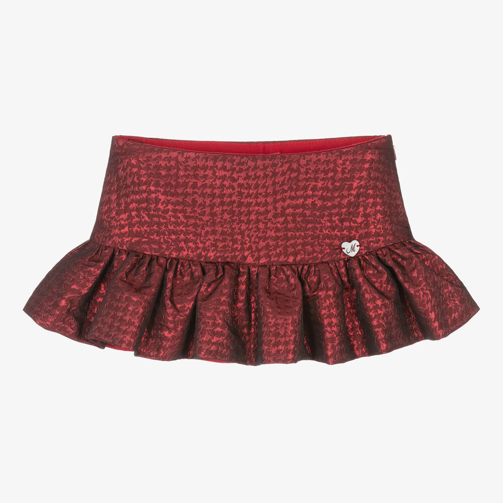 Monnalisa - Girls Red Satin Jacquard Mini Skirt  | Childrensalon