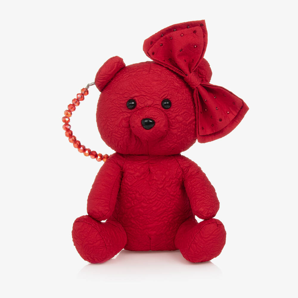 Monnalisa - حقيبة يد تيدي بير ساتان لون أحمر (19 سم) | Childrensalon