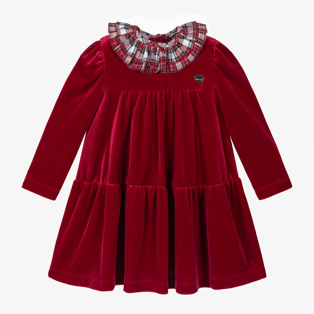 Monnalisa - Girls Red Velour Dress | Childrensalon