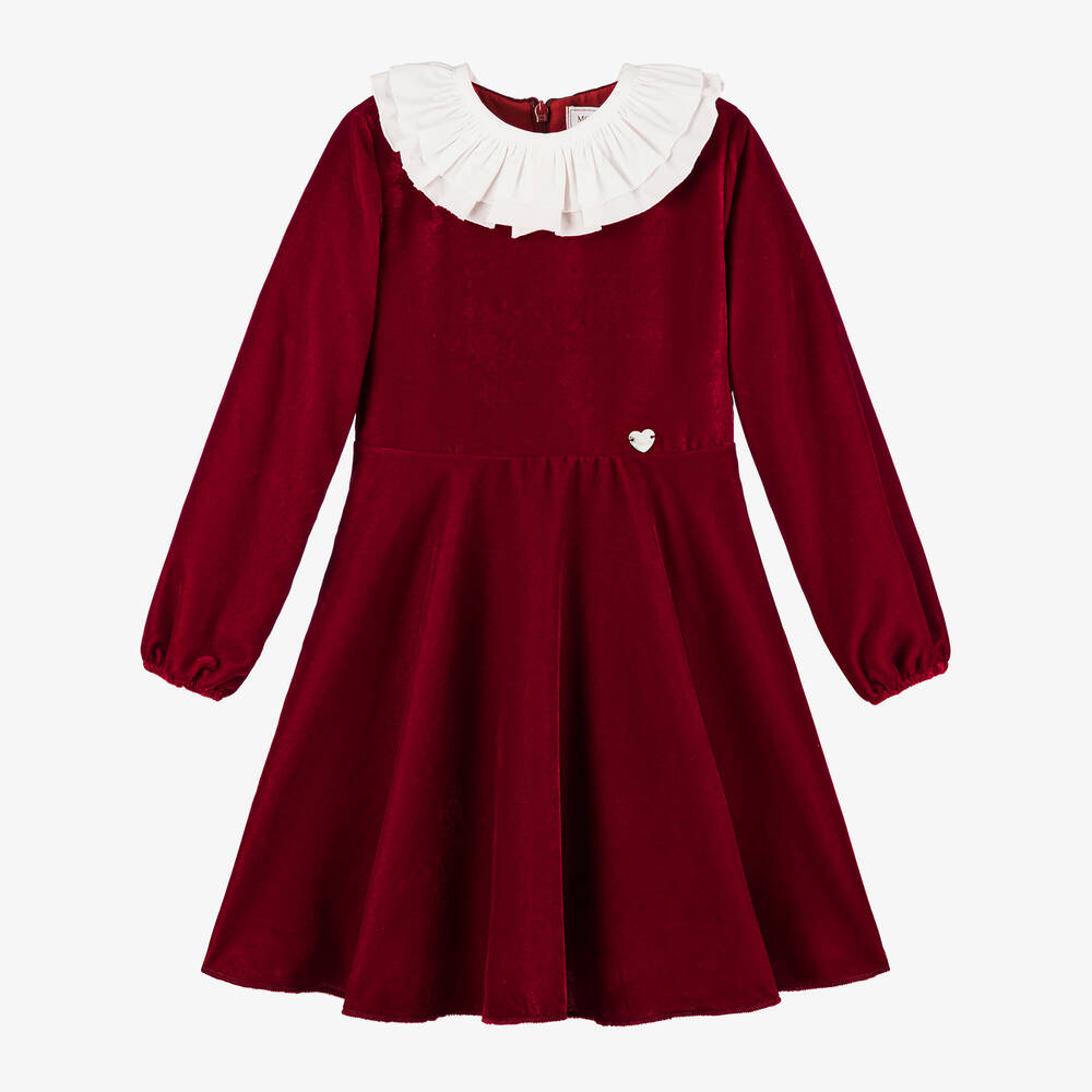 Monnalisa - Girls Red Velvet Dress | Childrensalon