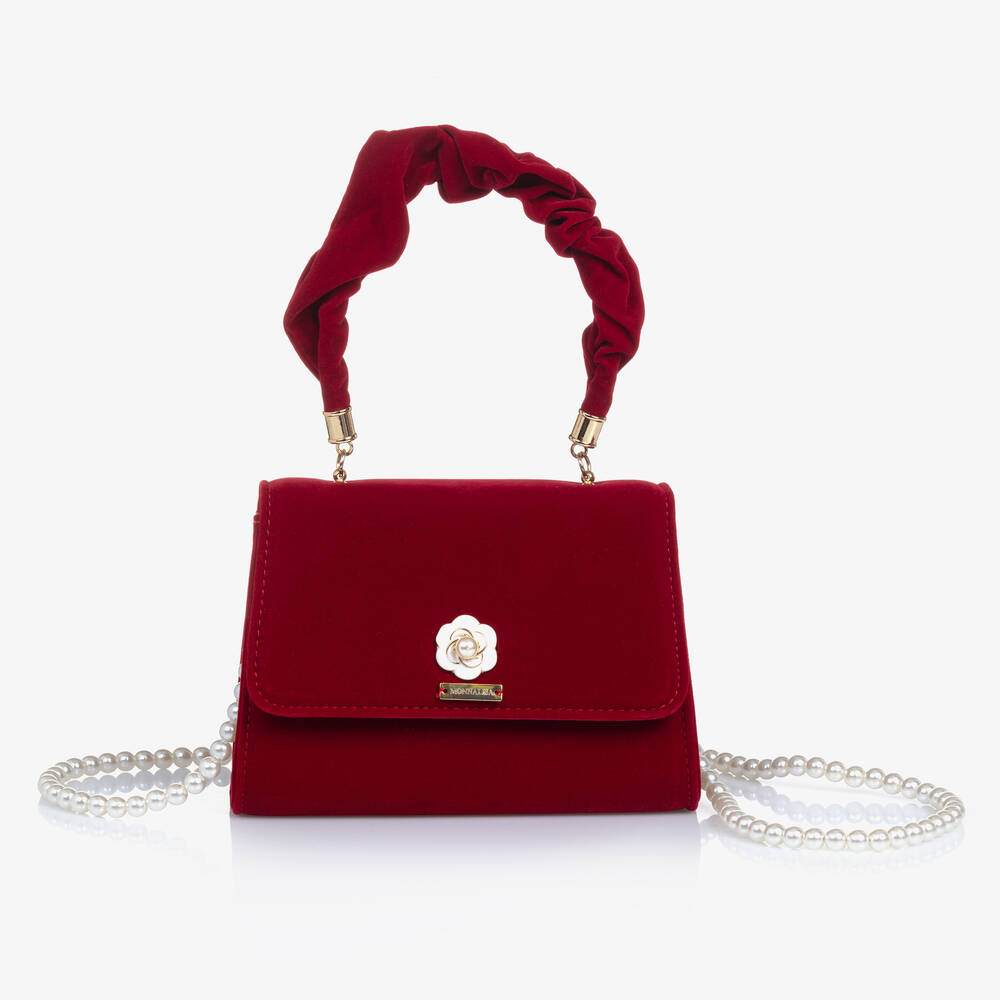 Monnalisa - Girls Red Velvet Handbag (18cm) | Childrensalon