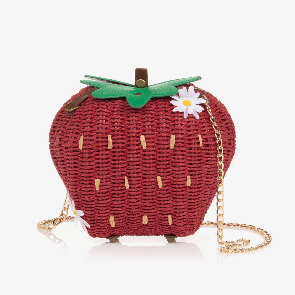 Monnalisa - Girls Red Woven Strawberry Bag (26cm) | Childrensalon
