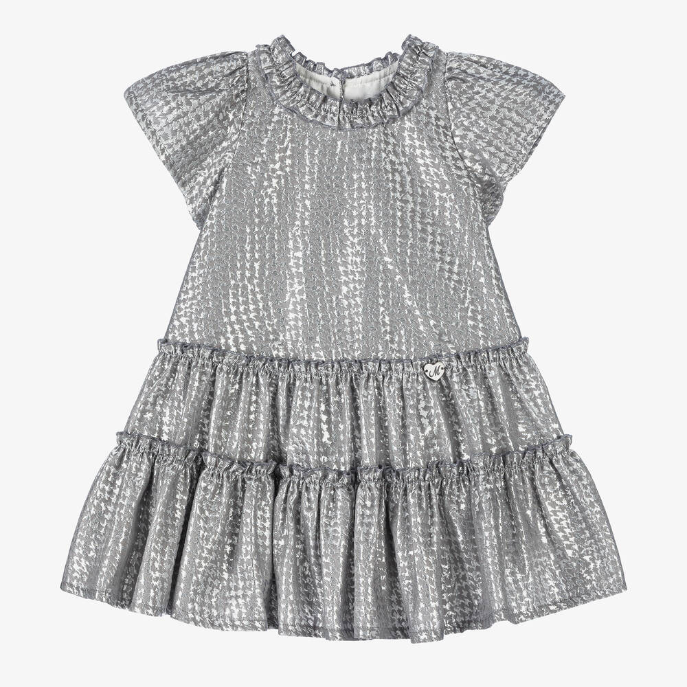 Monnalisa - Girls Silver Houndstooth Jacquard Dress | Childrensalon