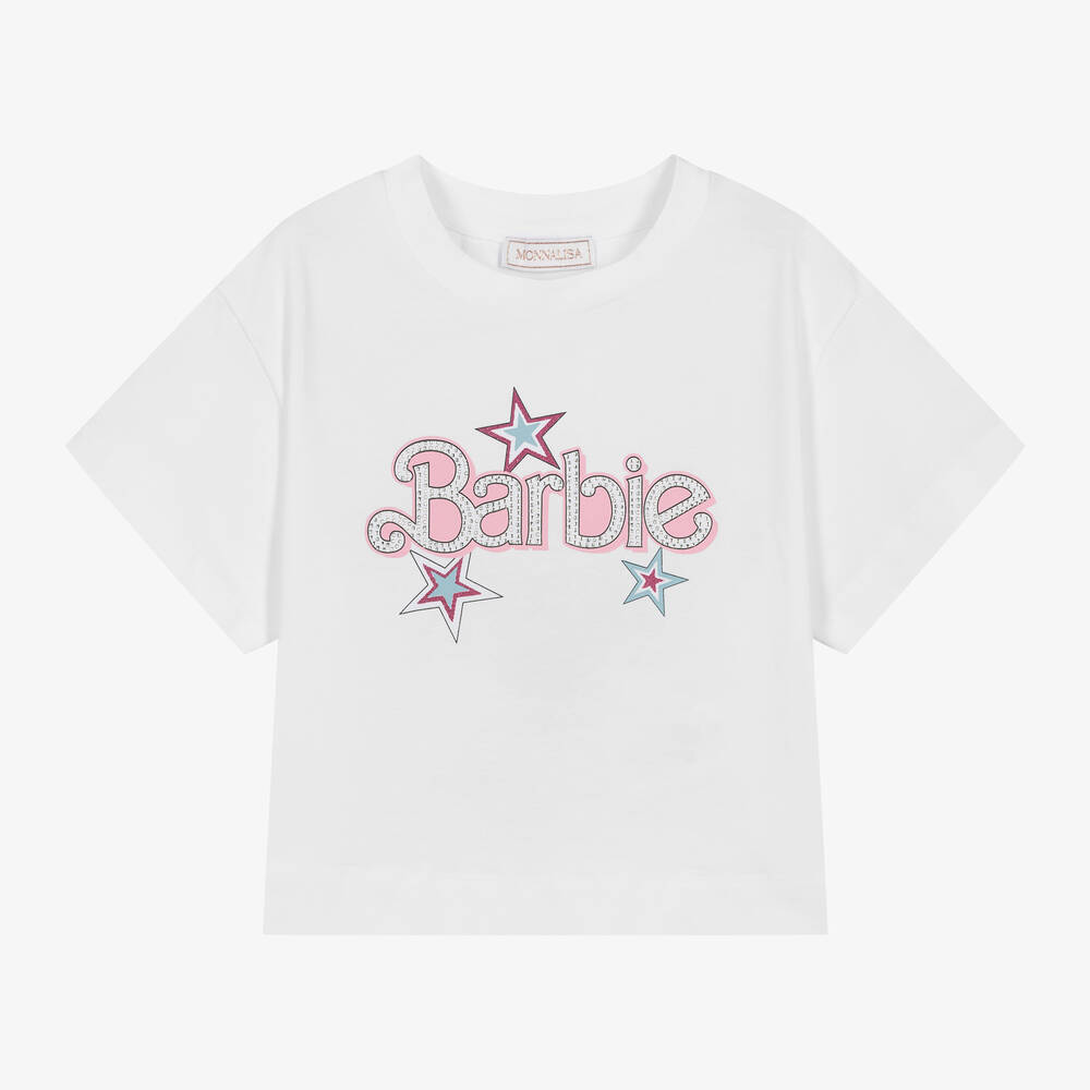 Monnalisa - Girls White Cotton Barbie T-Shirt | Childrensalon