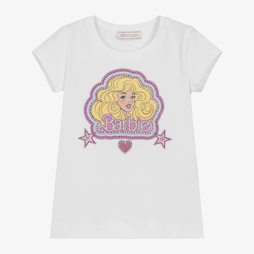 Monnalisa - Girls White Cotton Barbie T-Shirt | Childrensalon