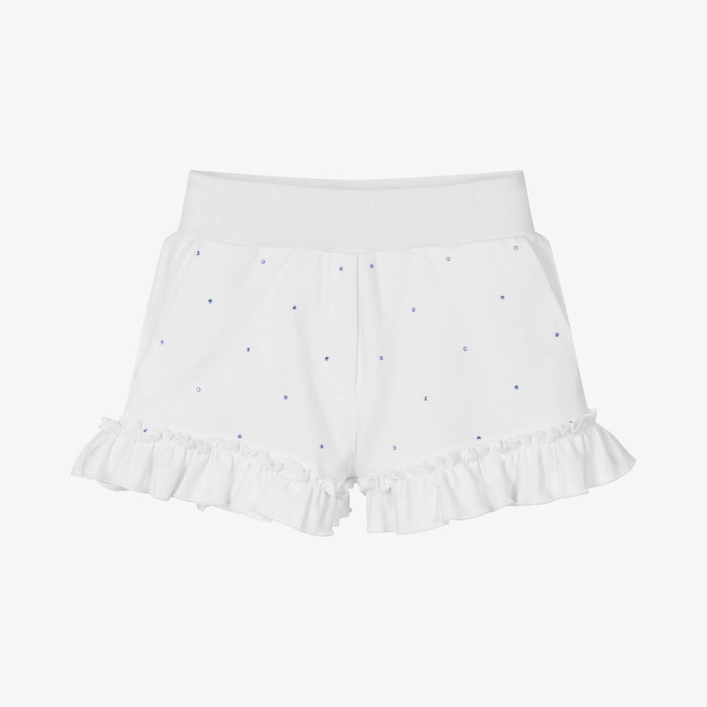 Shop Monnalisa Girls White Cotton & Diamante Shorts