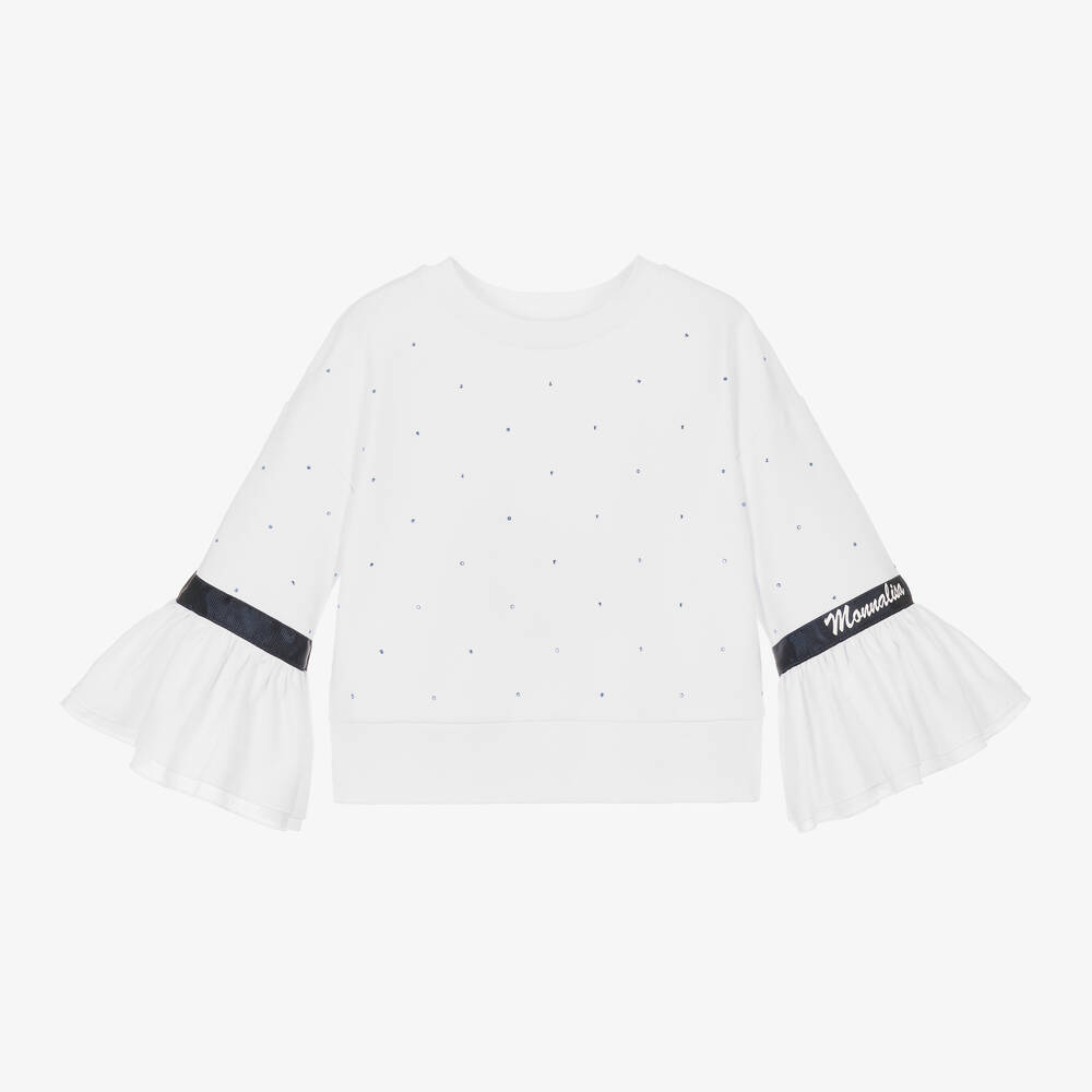 Monnalisa - Girls White Cotton Diamante Sweatshirt | Childrensalon
