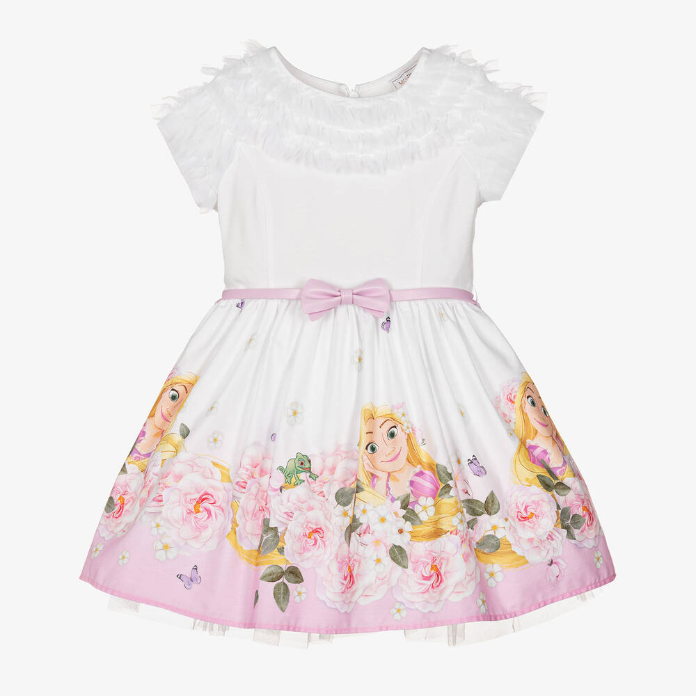 Monnalisa - Girls White Cotton Disney Dress  | Childrensalon