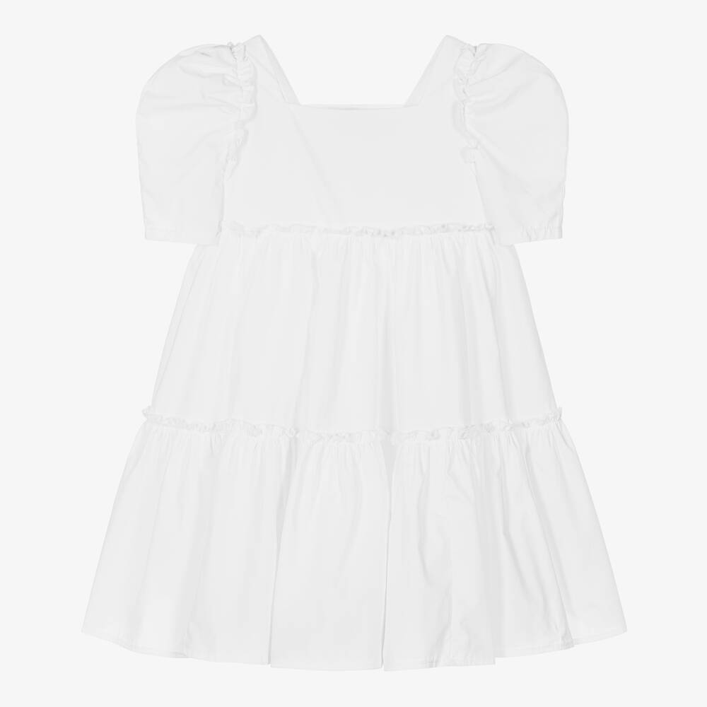 Monnalisa - Girls White Cotton Tiered Dress | Childrensalon