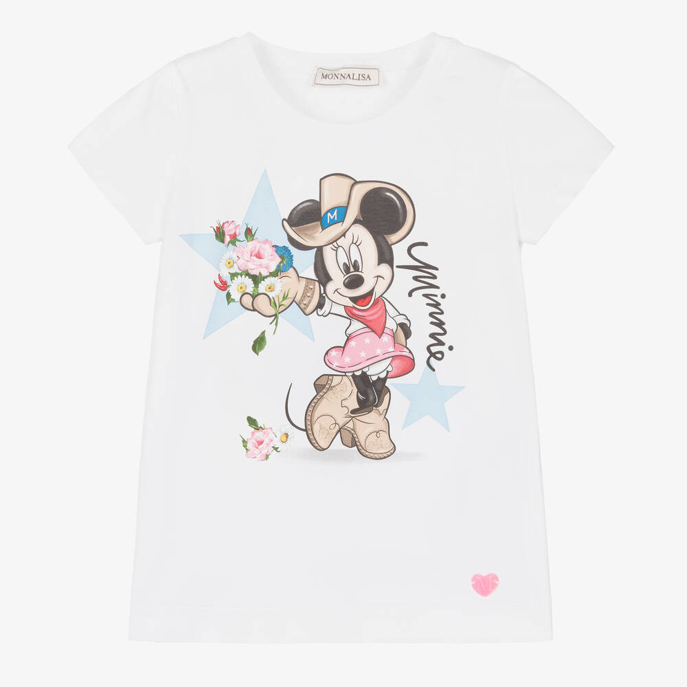 Monnalisa - Girls White Disney Cotton T-Shirt | Childrensalon