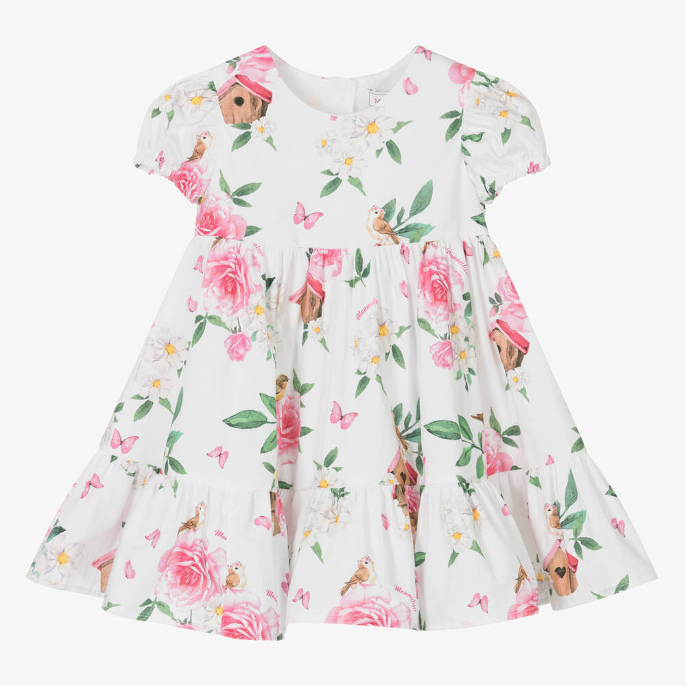 Monnalisa - Белое хлопковое платье с цветами для девочек | Childrensalon