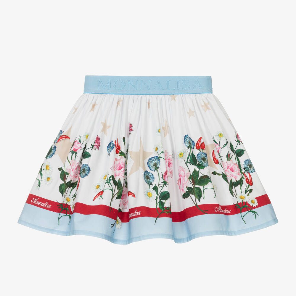 Monnalisa - Girls White Floral Cotton Skirt | Childrensalon