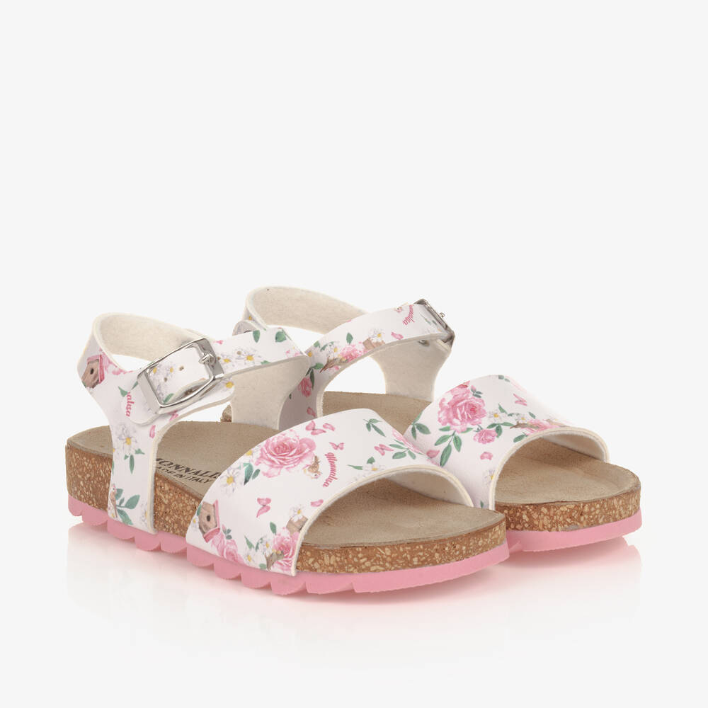 Monnalisa - Girls White Floral Print Sandals | Childrensalon