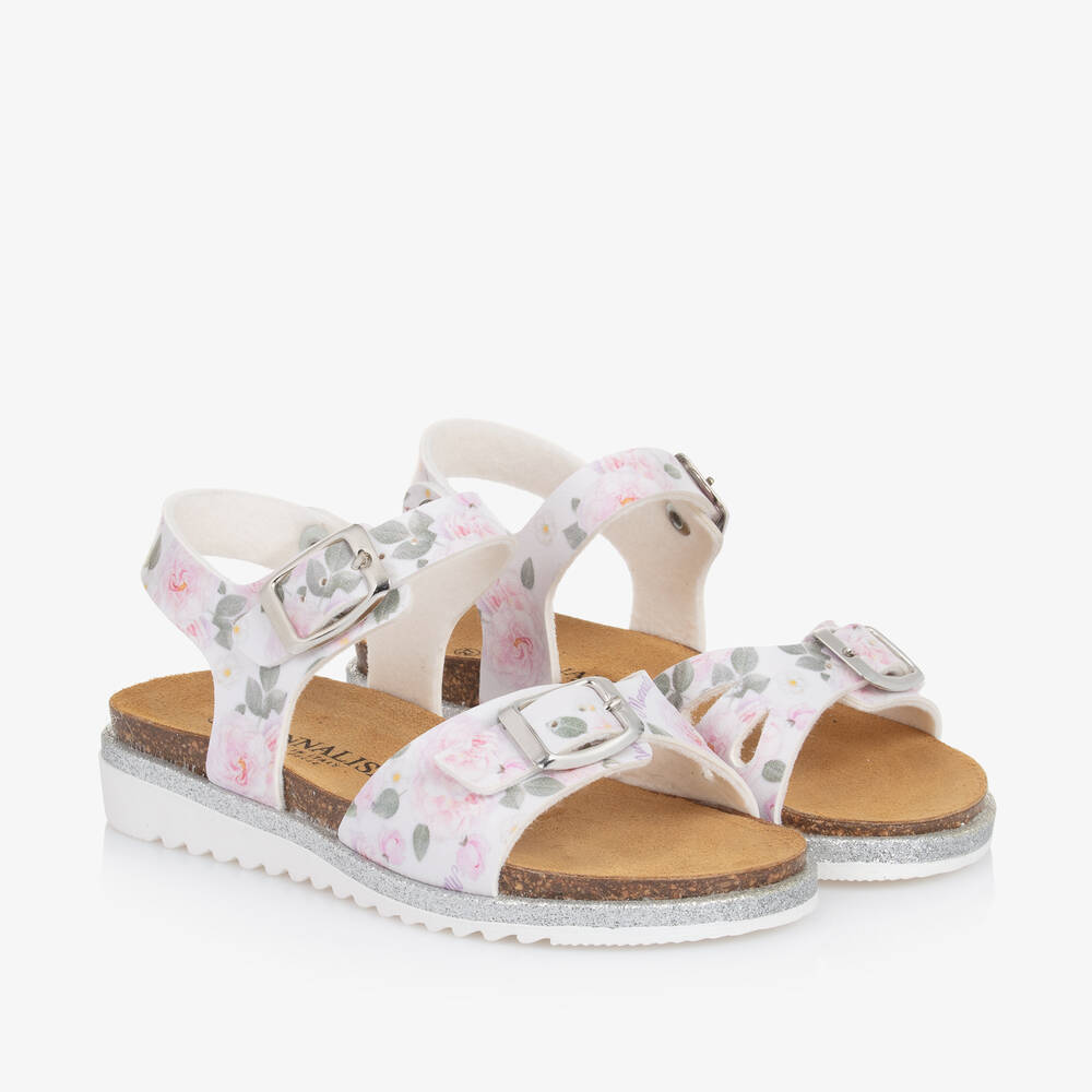 Monnalisa - Girls White Floral Sandals | Childrensalon