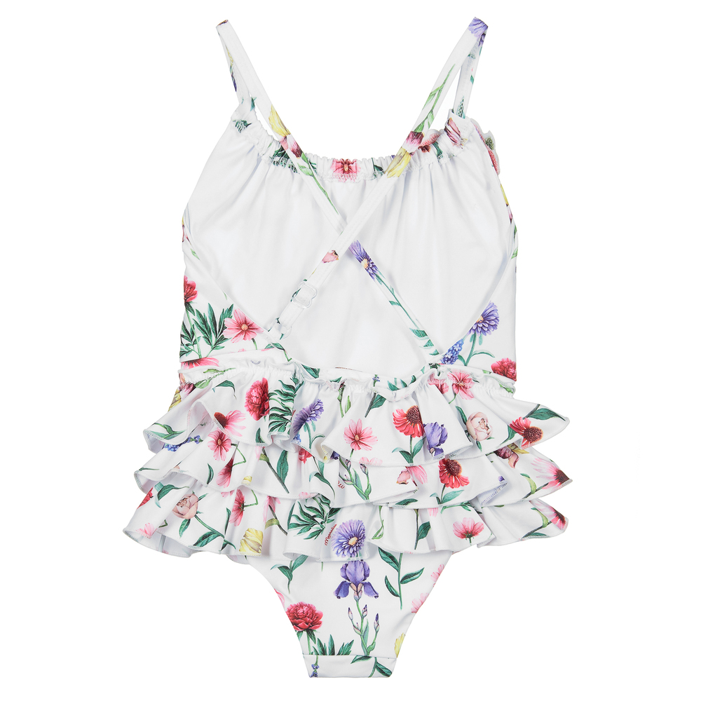Monnalisa - Girls White Floral Swimsuit | Childrensalon