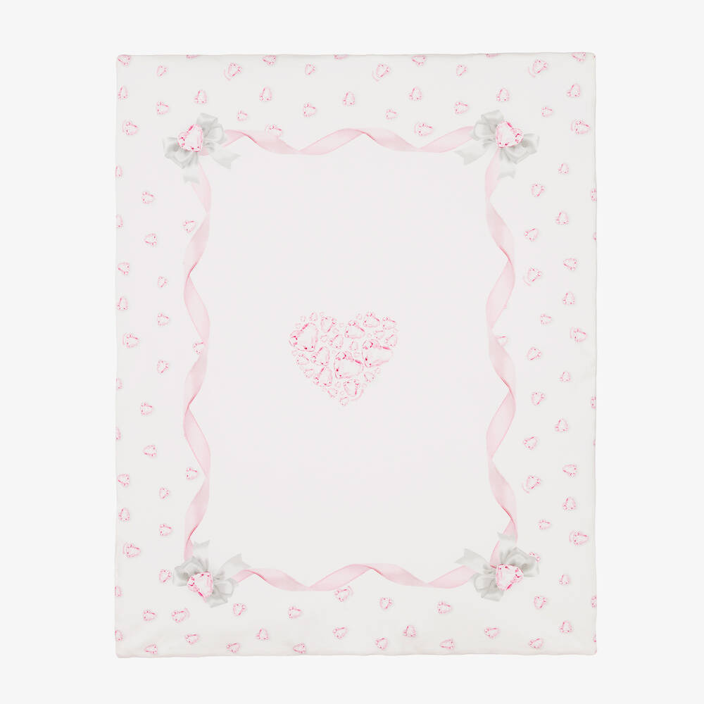 Monnalisa - Girls White Heart Crystal Blanket (87cm) | Childrensalon