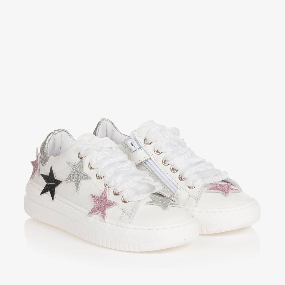 Monnalisa - Белые кожаные кроссовки со звездами для девочек | Childrensalon