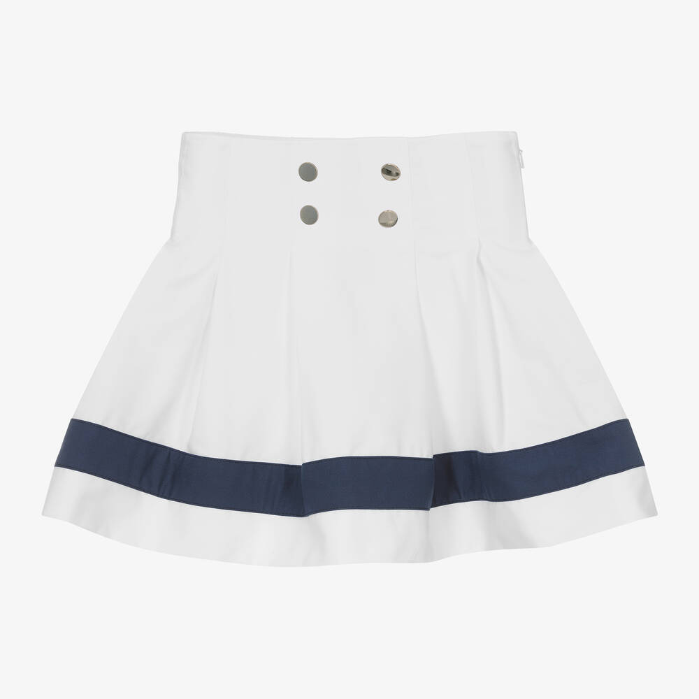 Monnalisa - Girls White Nautical Cotton Skirt | Childrensalon