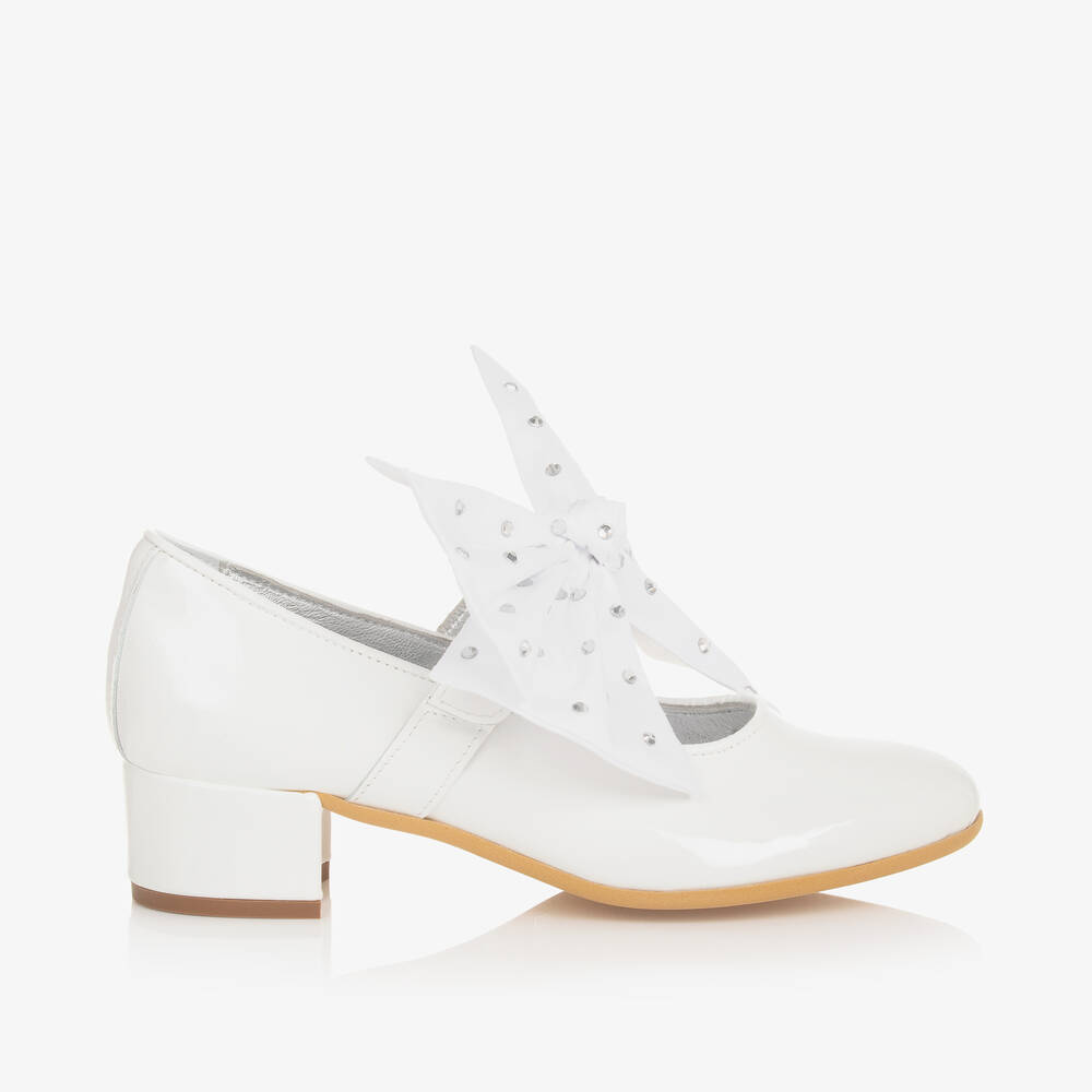 Shop Monnalisa Girls White Patent Leather Heeled Shoes