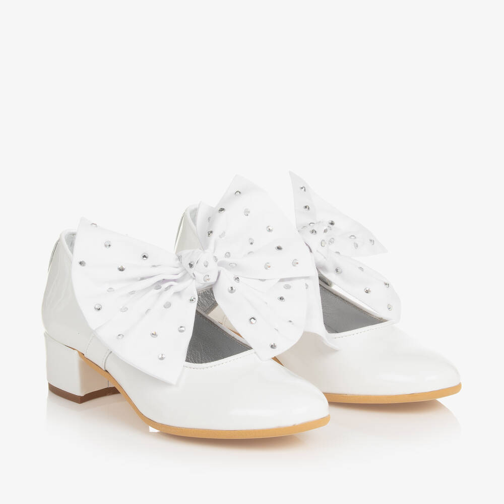 Monnalisa - Girls White Patent Leather Heeled Shoes | Childrensalon