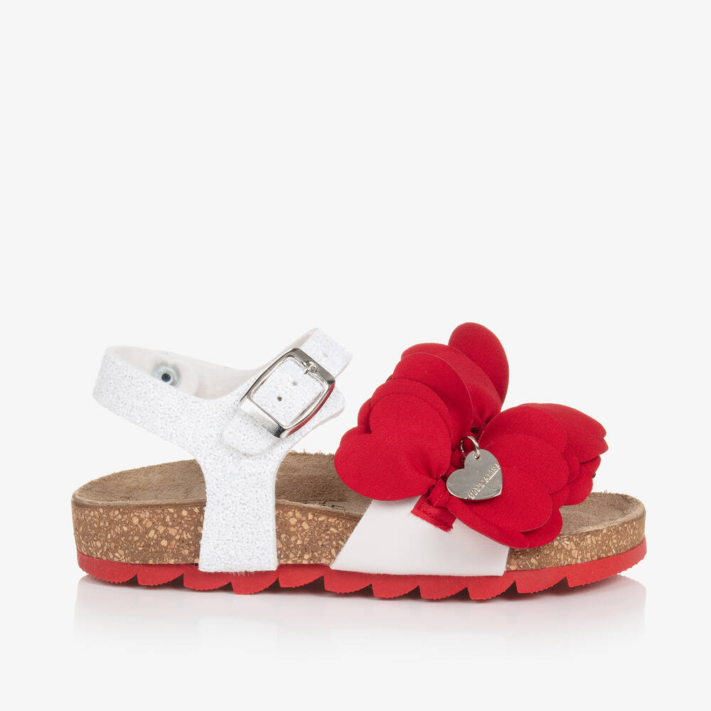 Monnalisa Kids' Girls White & Red Flower Sandals