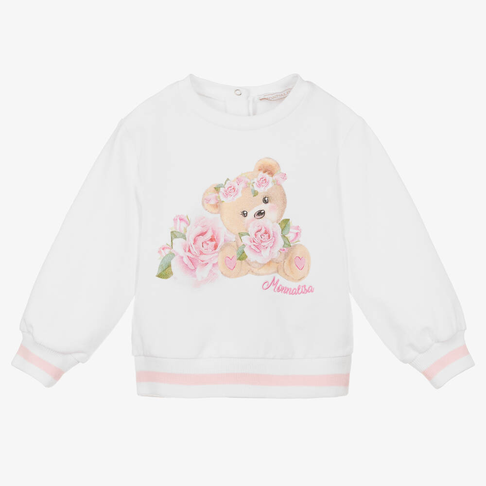 Monnalisa - Белый свитшот с медвежонком в розах | Childrensalon