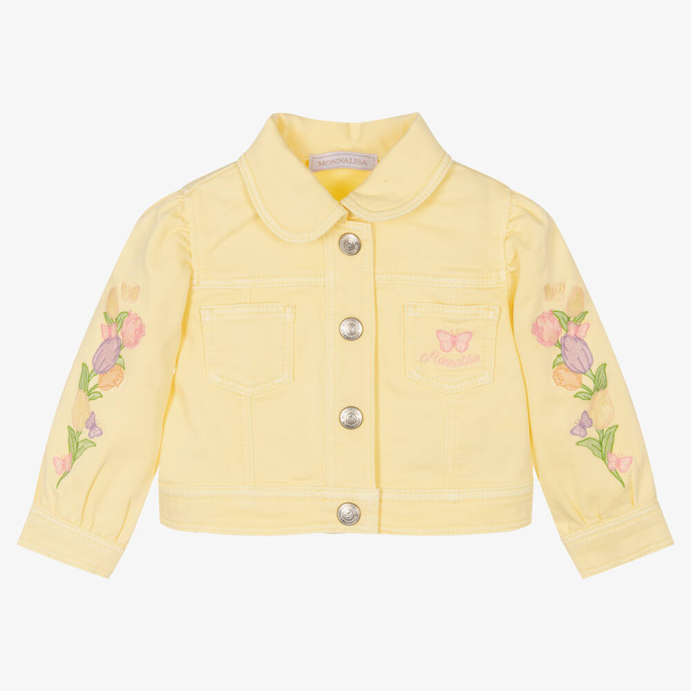 Monnalisa - Желтая хлопковая куртка с вышивкой | Childrensalon