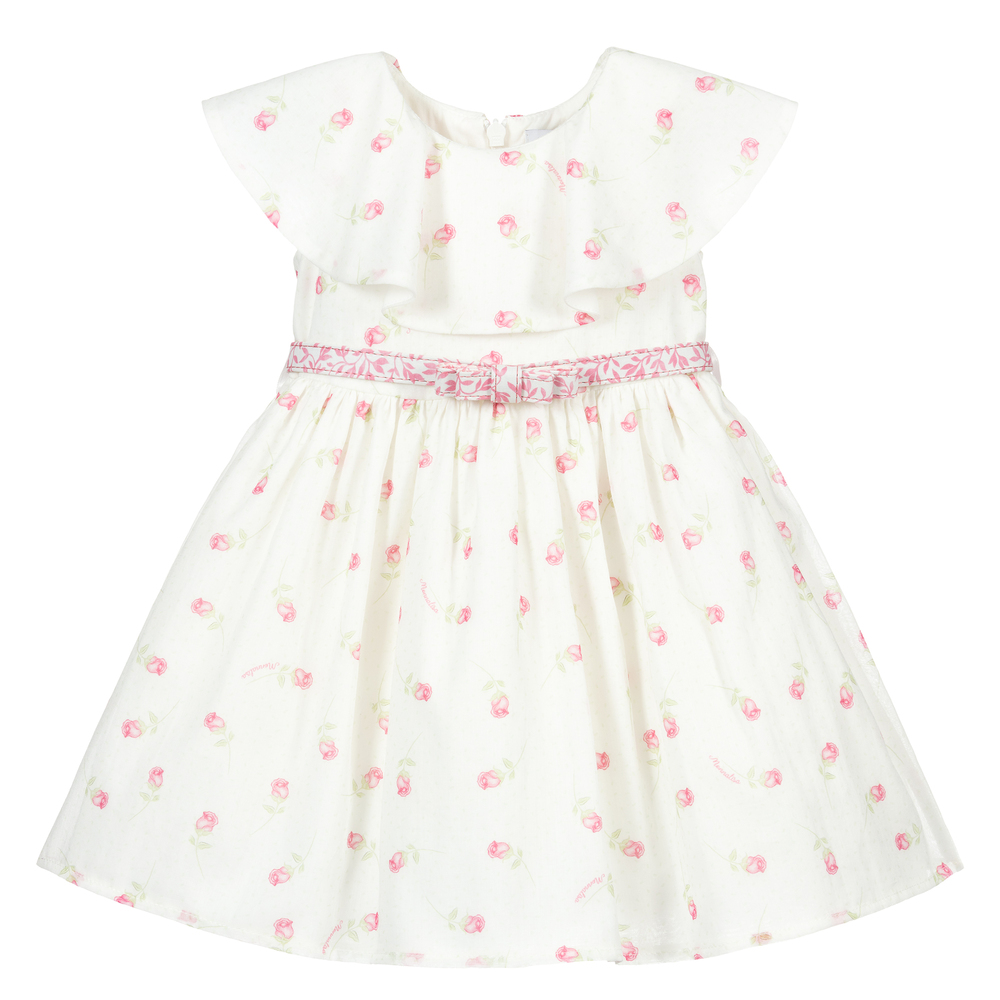 Monnalisa Bebé - Ivory & Pink Cotton Dress | Childrensalon