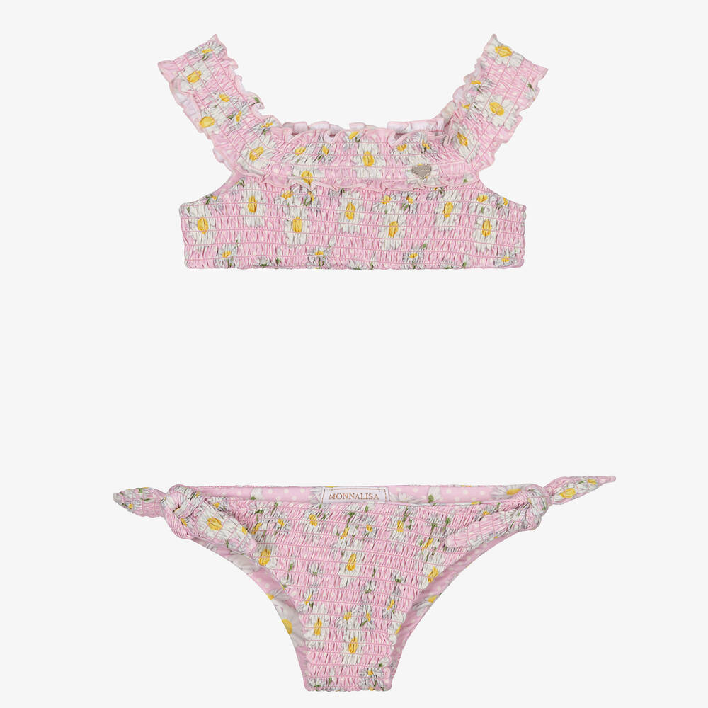Monnalisa - Pink Ruched Daisies Bikini | Childrensalon